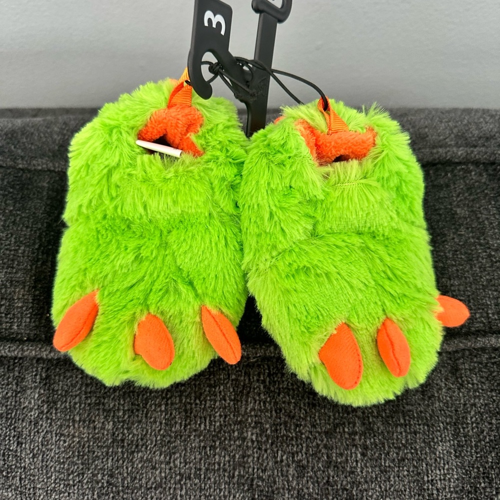 Green Monster Paw Slippers for Kids
